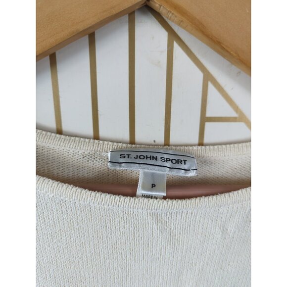 ST. JOHN Women's White Sweater Black Embroidery Knit Long Sleeve Size P STAINED - Picture 6 of 9